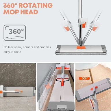 Microfibre Floor Mop, Large Flat Mop Cleaning Mop with Aluminum Alloy Plate and 6 Replacement Microfibre Mop Pads, Stainless Steel Handle, Microfiber Flat Mop for Hardwood, Laminate, Tile Floor - Image 3