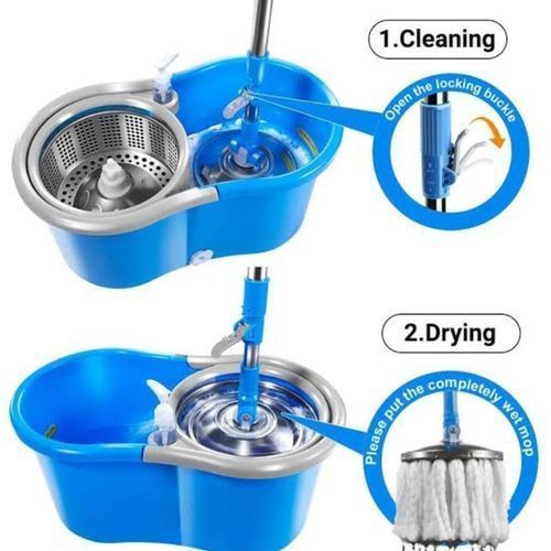 Spin Mop and Bucket with Wringer Set, 360? Adjustable Stainless Steel Handle, 6 Microfiber Mop Heads and 61" Extended Handle for Floor Cleaning - Image 2