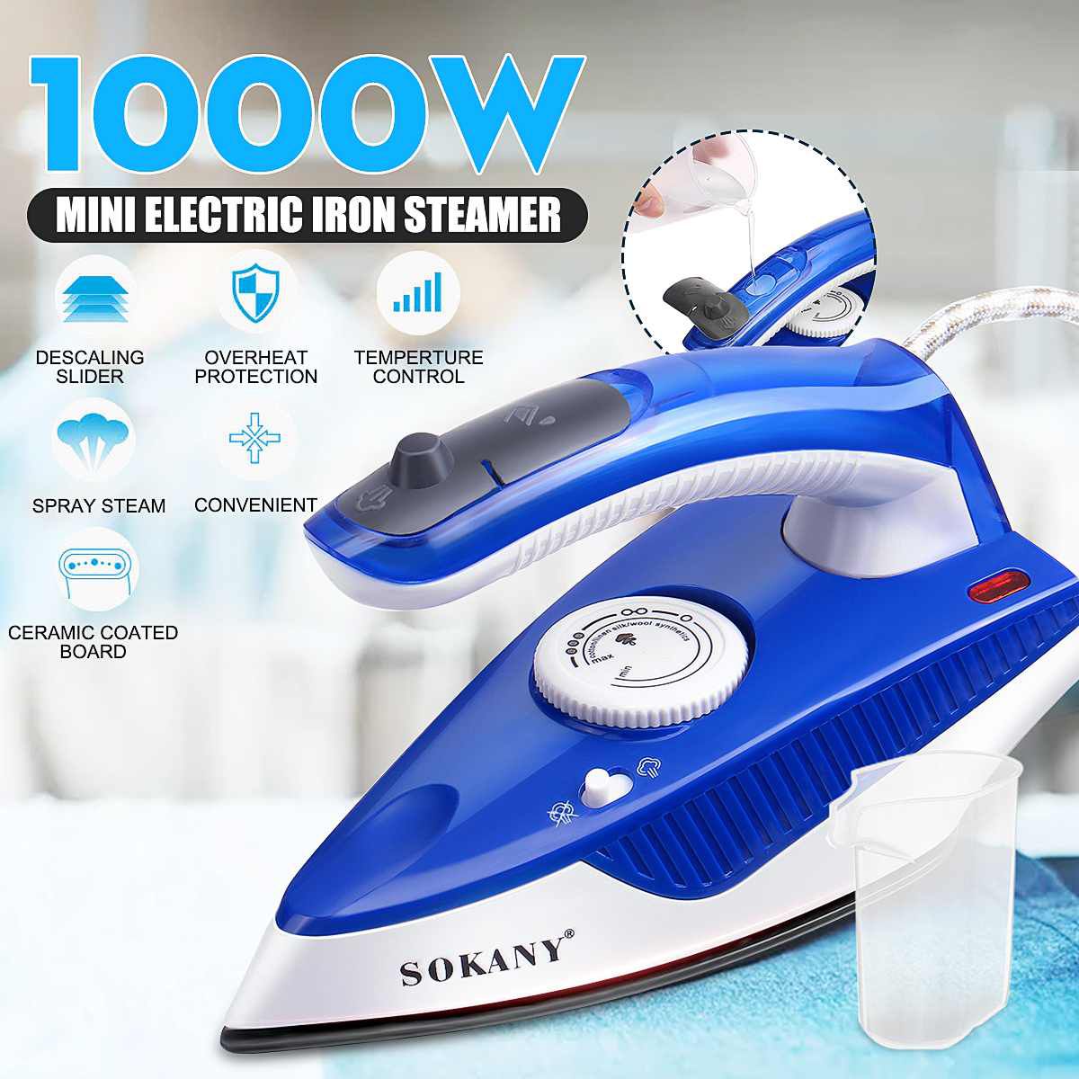 1000W Mini Spray Steam Iron Ceramic Coating Soleplate Folding Handle Electric Irons Temperature control Clothes Ironing Steamer - Image 2