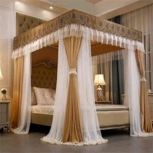 4 Stands Mosquito Net with  Curtains -5*6 -brown