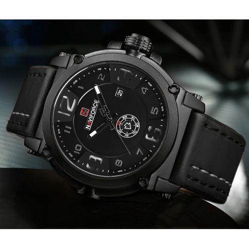Naviforce Leather Strapped Mens Designer Watch - Black - Image 2