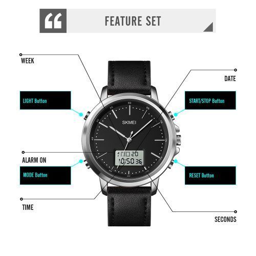Skmei Mens Watch Minimalism Analog Digital Watch With Alarm - Rose Gold,Gold,Black - Image 2