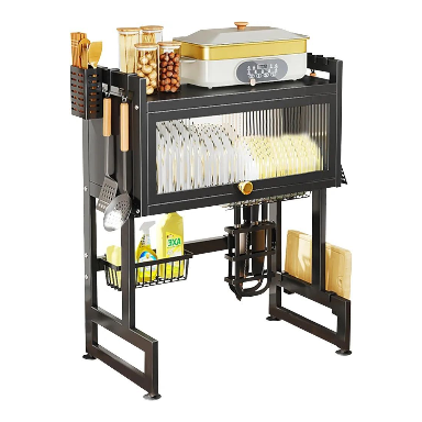 2 Tier Rack Steel Dish Drainer (105 Cm) Organizer with Cover for Kitchen Shelf, Expandable Above Sink Storage Organization, Sink Dish Drainer Drying Rack, Space Saving Dish Rack - Image 2