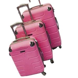 3pcs Set Of Spinner Plastic Travel Suitcase Bag - Pink