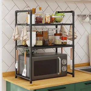 Double Layer Microwave And Oven Storage Rack In Black