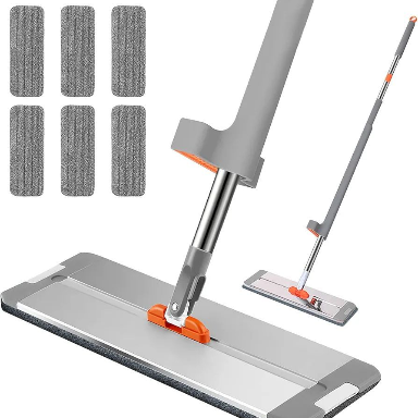 Microfibre Floor Mop, Large Flat Mop Cleaning Mop with Aluminum Alloy Plate and 6 Replacement Microfibre Mop Pads, Stainless Steel Handle, Microfiber Flat Mop for Hardwood, Laminate, Tile Floor - Image 2