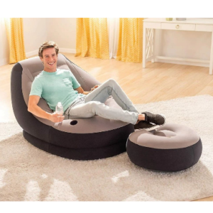 Portable Fast Inflatable Sofa Chair with Foot Stool, Surface with Plush Smooth Comfortable Ideal for Living Room, Room and Outdoor