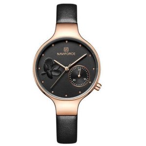 Naviforce Waterproof Elegant Women Wrist Watch Leather - Black