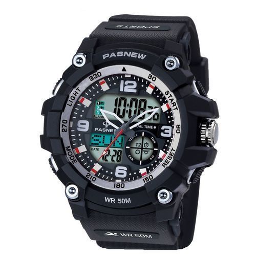 Pasnew Water Proof Men's Digital And Analog Watch - Black White
