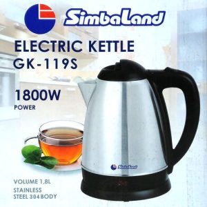 Simbaland Cordless Electric Kettle 3 Pin Plug, 1.8L - Silver