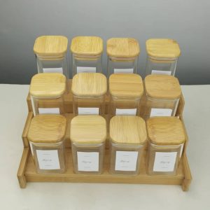 12Pcs Glass Spice Jars With Stand - Brown