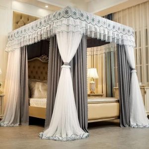 luxury Mosquito Net 4 stands with Curtains-Grey