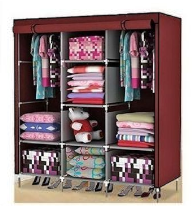 3 Column Cloth & Metallic Frame Portable Wardrobe
