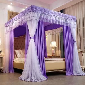 luxury Mosquito Net 4 stands with Curtains-Purple